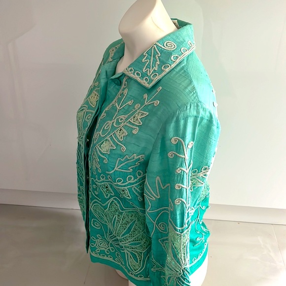 Sandy Starkman Vintage Raw Silk Embroidered Beaded Jacket - Picture 3 of 16